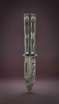 Damascus steel balisong with etched spine