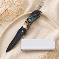 Steampunk Skull Graphic Folding Pocket Knife with Black Blade & Keychain – Gothic Collector Gift