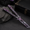 Purple Camo Balisong Trainer, Butterfly Practice Tool with Skeletonized Design, Metal Flipping Trainer and Collectible Display Piece