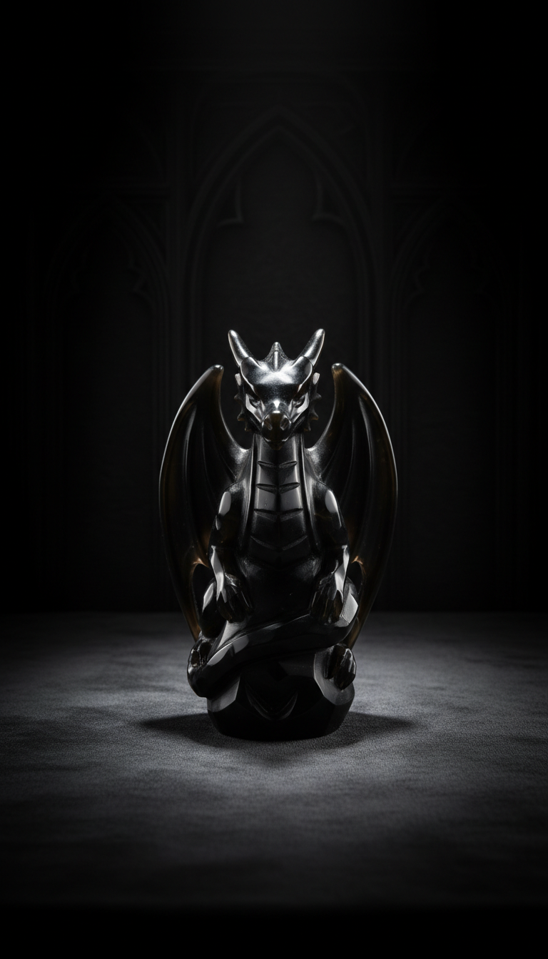 Obsidian Crystal Dragon Carving