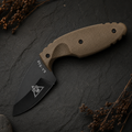 Compact Black Fixed Blade Knife with Tan Textured Handle – Outdoor Utility and Collector Gift