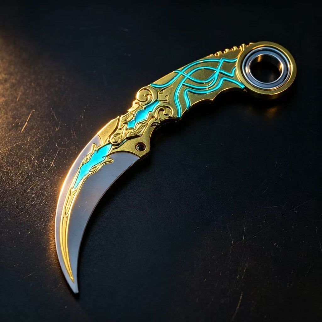 Gold Cyan Pattern Rotatable Karambit Trainer