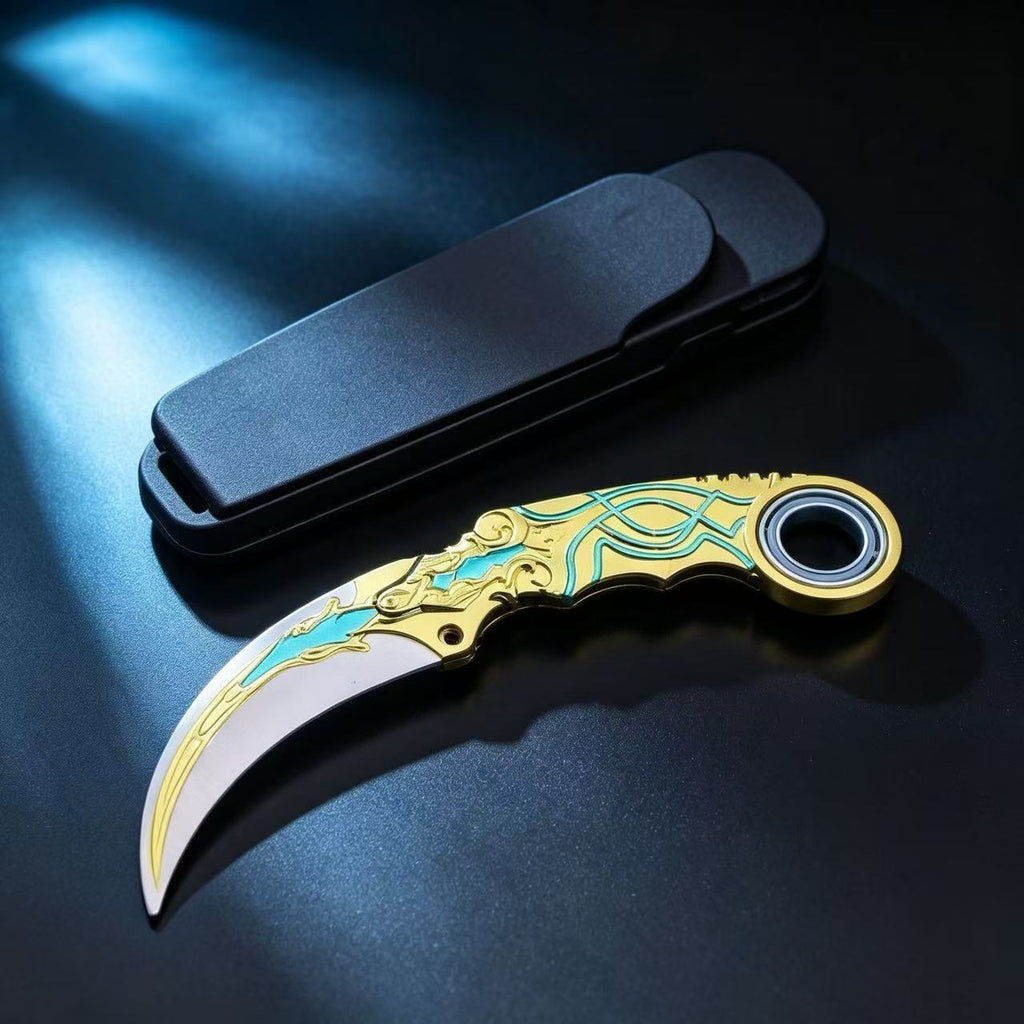 Gold Cyan Pattern Rotatable Karambit Trainer