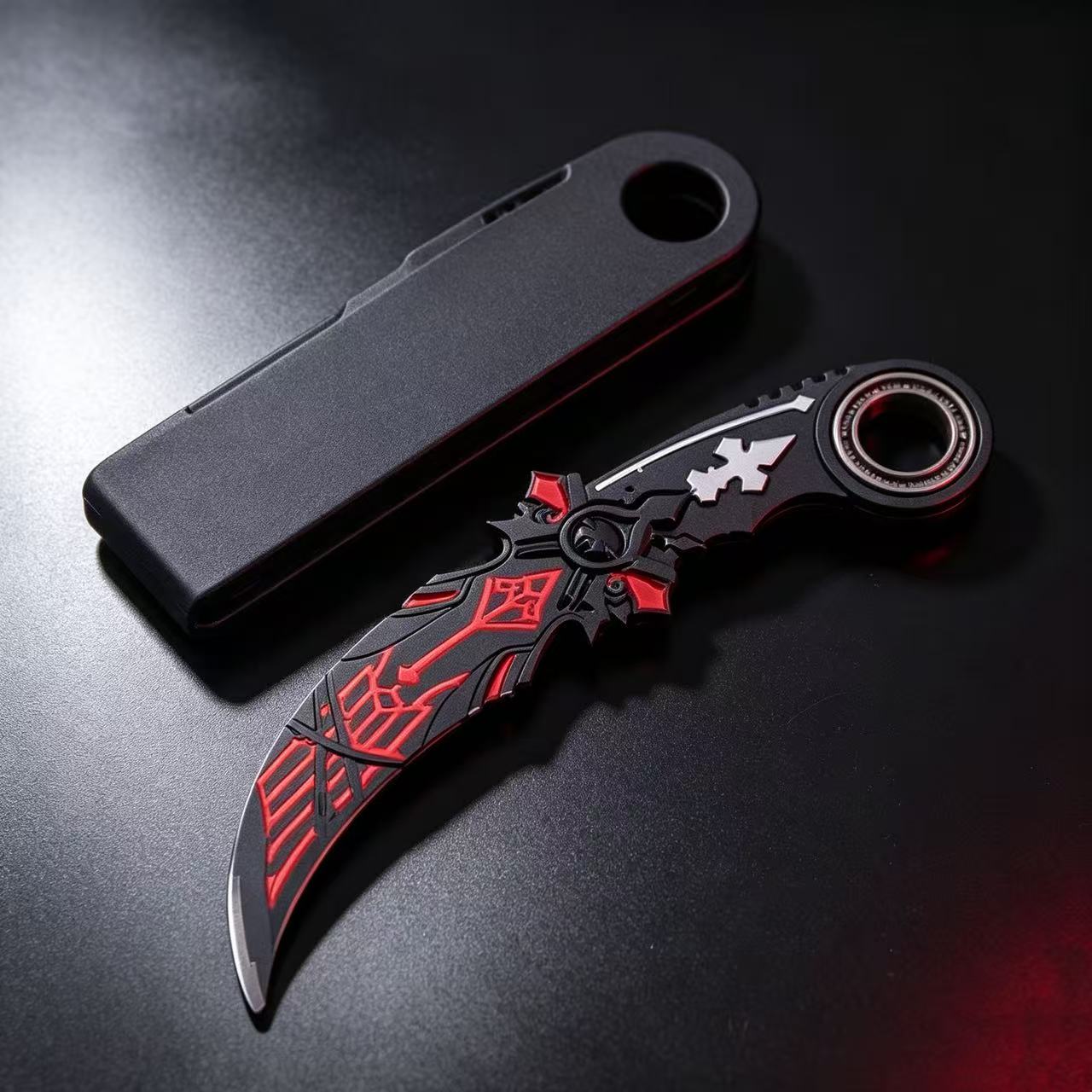 Black Red Gothic Rune Karambit Trainer Knife