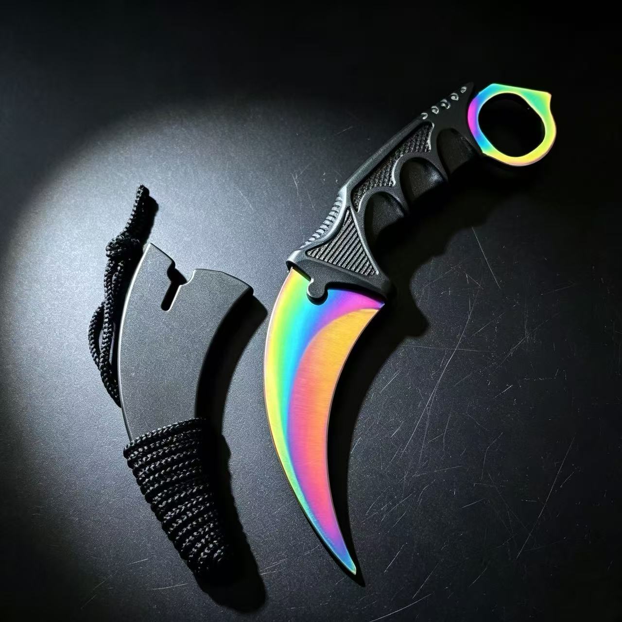 Rainbow Titanium Karambit Trainer Knife with Sheath