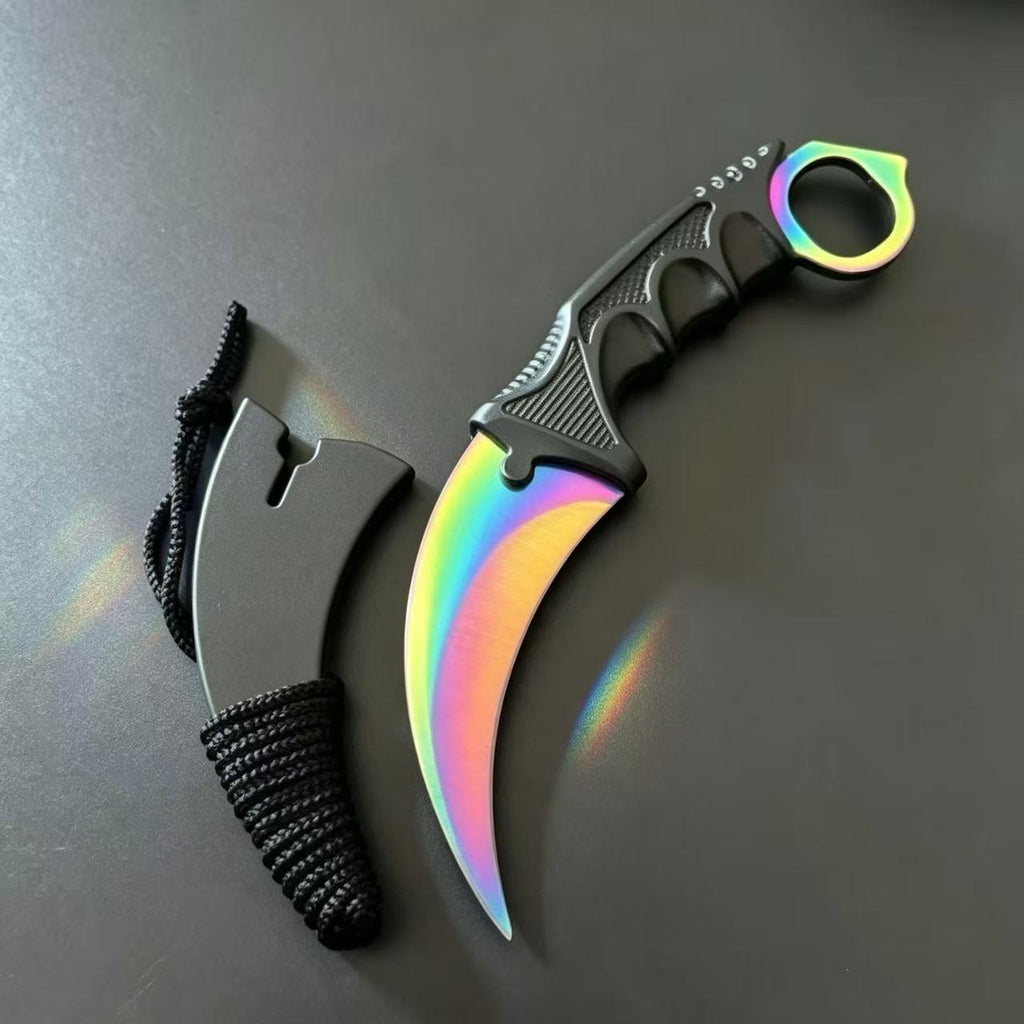 Rainbow Titanium Karambit Trainer Knife with Sheath