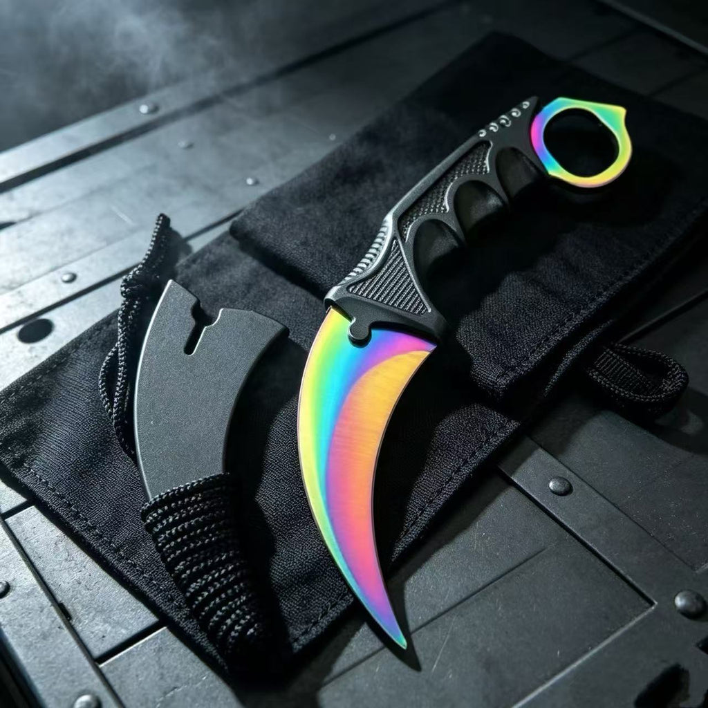 Rainbow Titanium Karambit Trainer Knife with Sheath