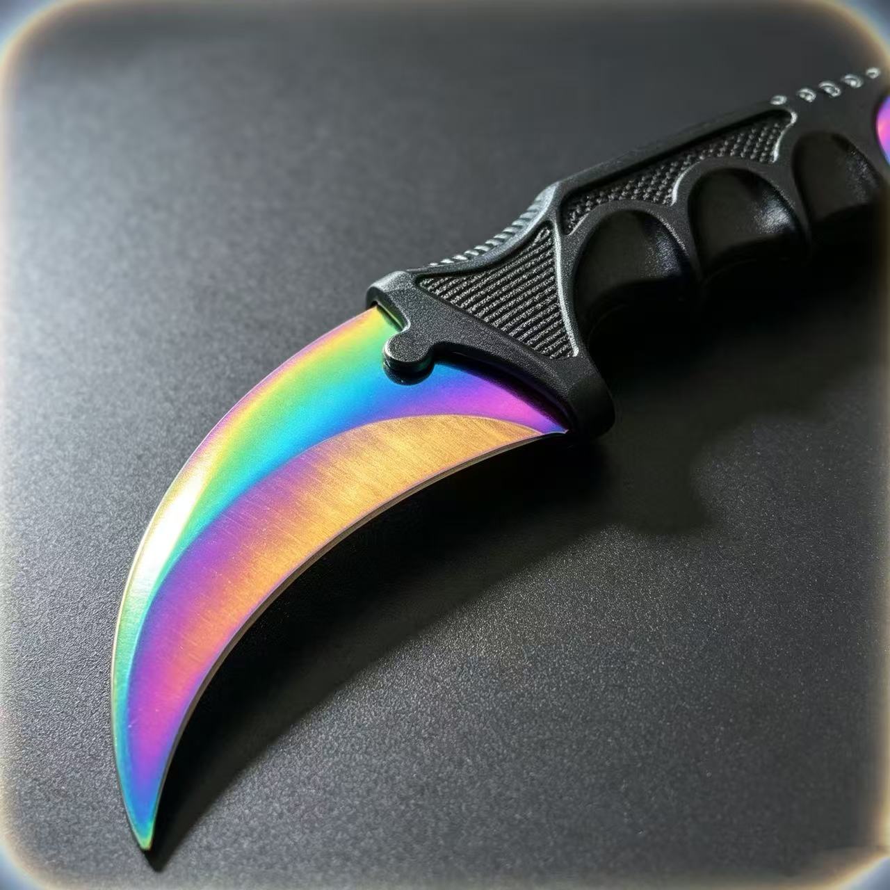 Rainbow Titanium Karambit Trainer Knife with Sheath
