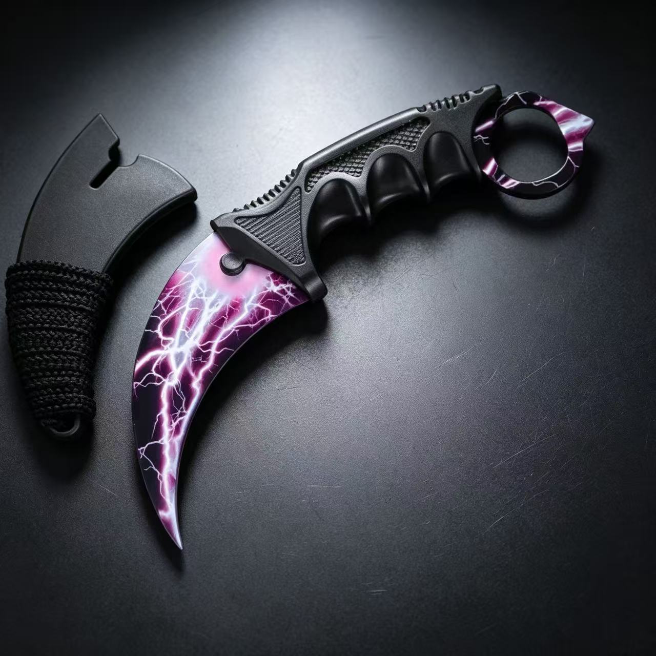 Pink Lightning Karambit Trainer Knife with Sheath