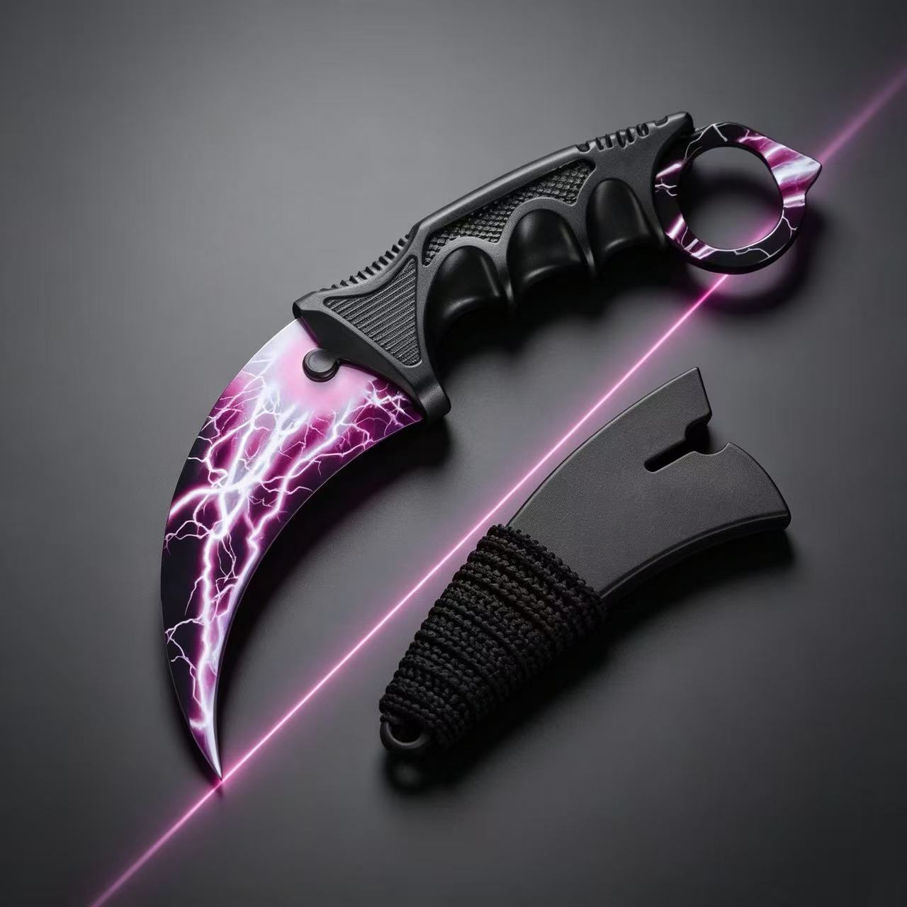 Pink Lightning Karambit Trainer Knife with Sheath