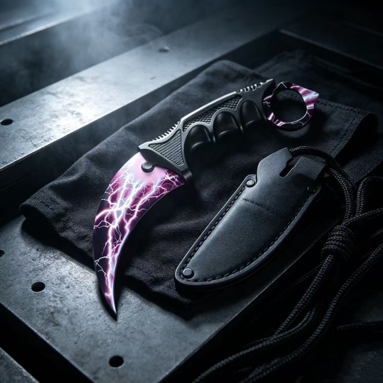 Pink Lightning Karambit Trainer Knife with Sheath