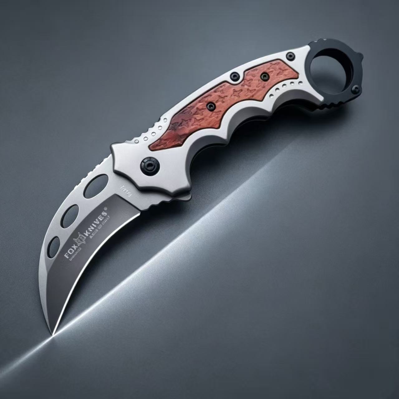 Wood Inlay Tactical Karambit Trainer Knife