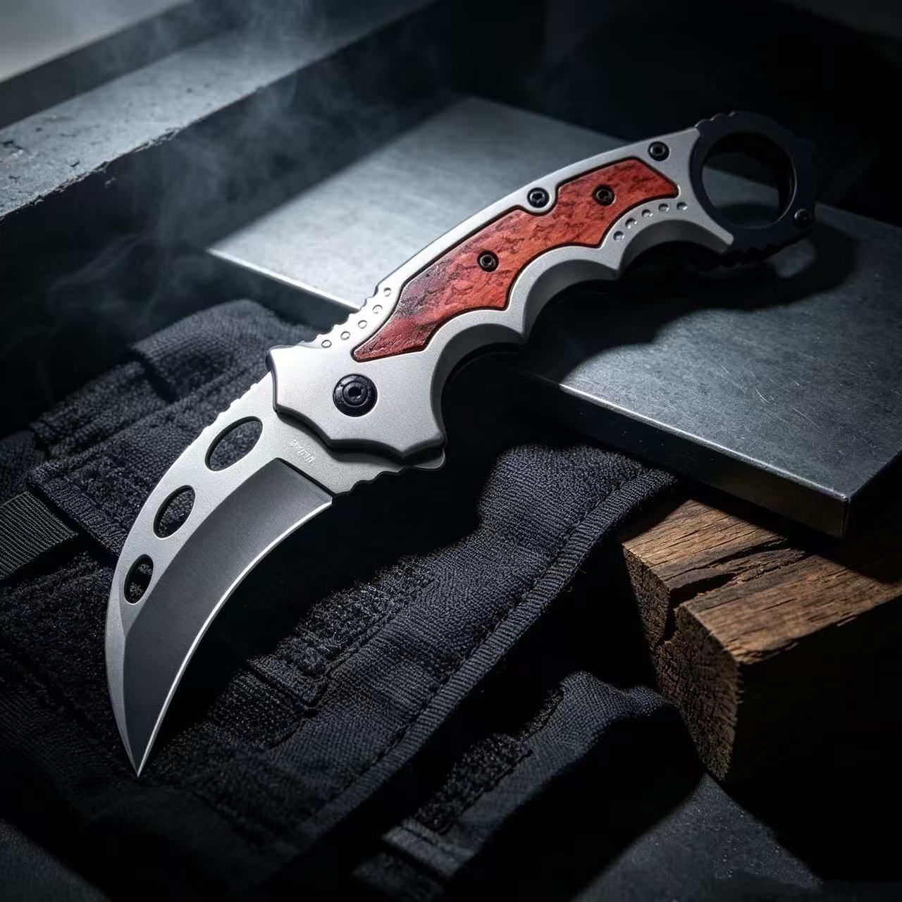 Wood Inlay Tactical Karambit Trainer Knife