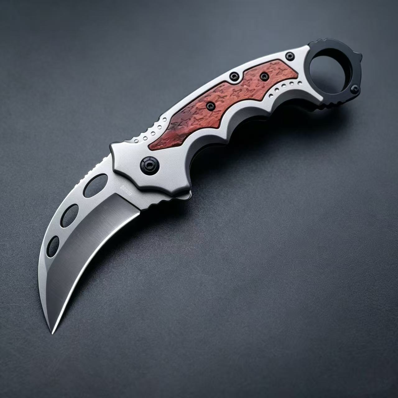 Wood Inlay Tactical Karambit Trainer Knife