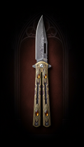 Damascus Steel Balisong With Raven Feather Inlay