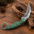 Green Handle Karambit-Style Fixed Blade Knife with Curved Silver Blade & Finger Ring – Outdoor Collector Gift