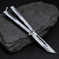 Futuristic Silver Balisong Knife, Premium Butterfly Knife Design, Modern EDC Collectible Folding Knife with Cyber Style Finish