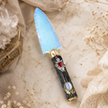 White Opalite Fantasy Dagger with Sacred Heart Handle, Iridescent Crystal Display Ornament, Gothic Altar Decor and Collector Gift