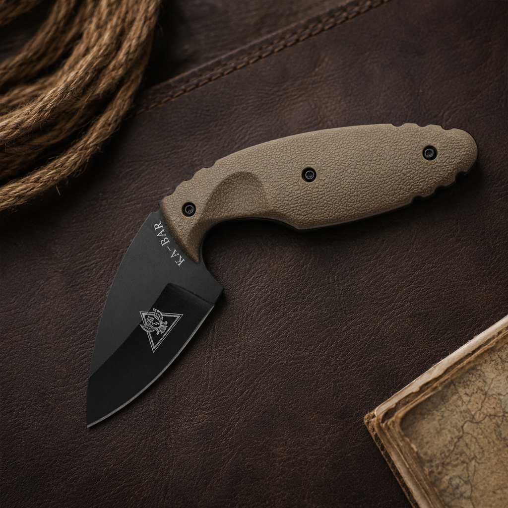 Compact Black Fixed Blade Knife with Tan Textured Handle – Outdoor Utility and Collector Gift