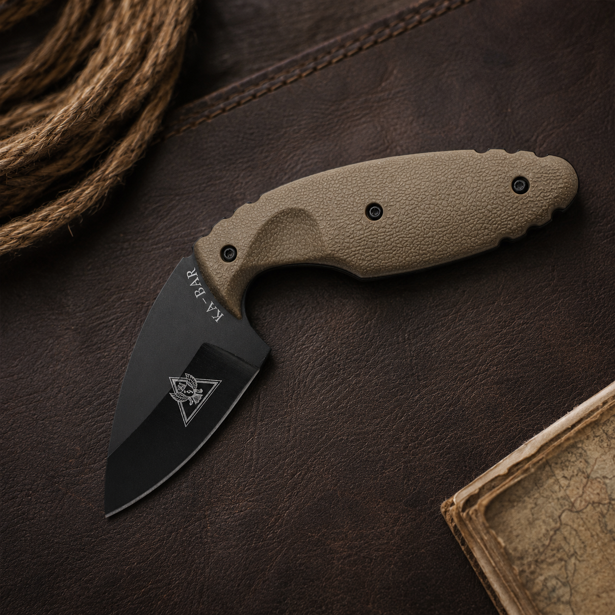 Compact Black Fixed Blade Knife with Tan Textured Handle – Outdoor Utility and Collector Gift