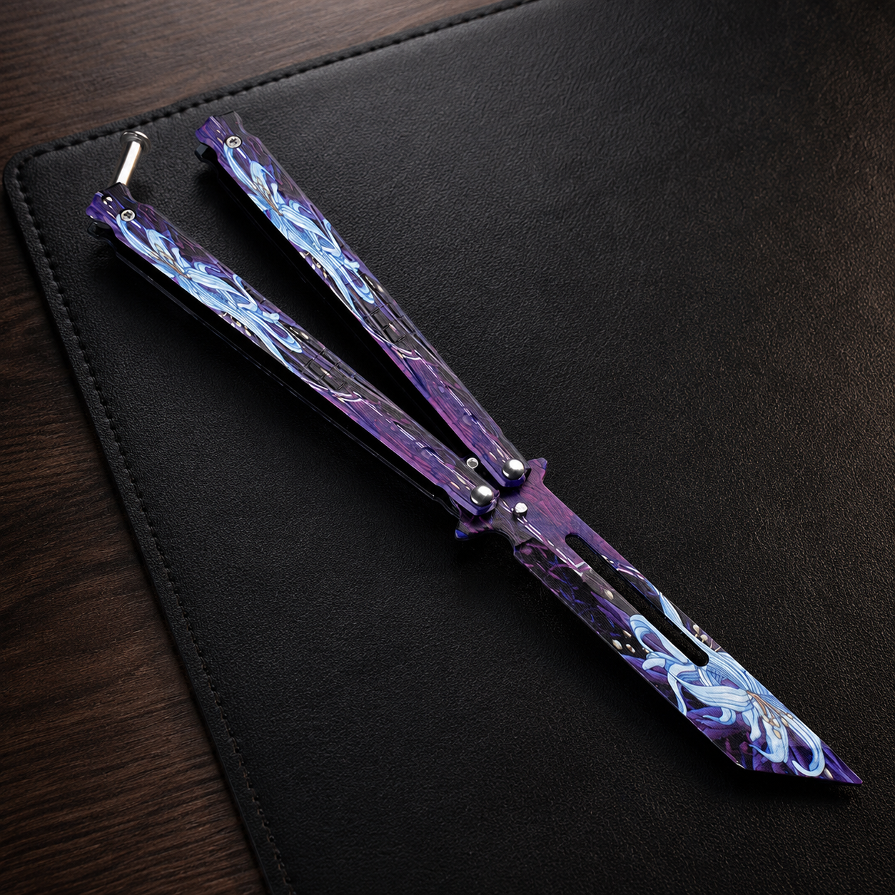 Purple Butterfly Knife Inspired Folding Collectible, Artistic Metal Design, Unique Pocket Display Piece, Modern EDC Style Gift