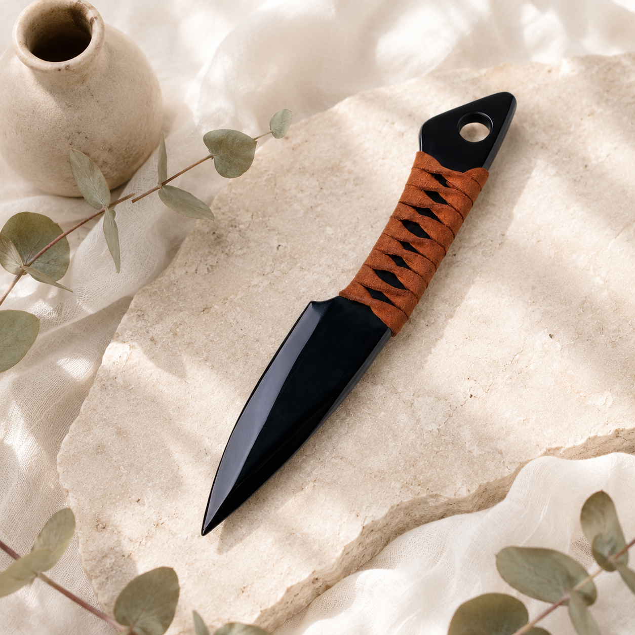 Natural Black Obsidian Dagger Carving, Cord-Wrapped Crystal Display Ornament, Gothic Altar Decor and Unique Collector Gift