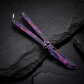 Purple Floral Cyber Balisong Style Collectible, Black Pink Butterfly Design, Futuristic Metal Display Piece