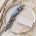 Blue Eagle Graphic Folding Pocket Knife with Gray Blade & Keychain – Outdoor Collector Gift