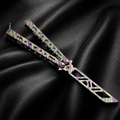Pastel Camo Balisong Style Collectible, Butterfly Folding Design, Colorful Metal Display Piece with Cutout Blade Look