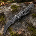 Gothic Skeleton Folding Pocket Knife with Curved Gray Blade – Skull Rib Cage Collector Gift
