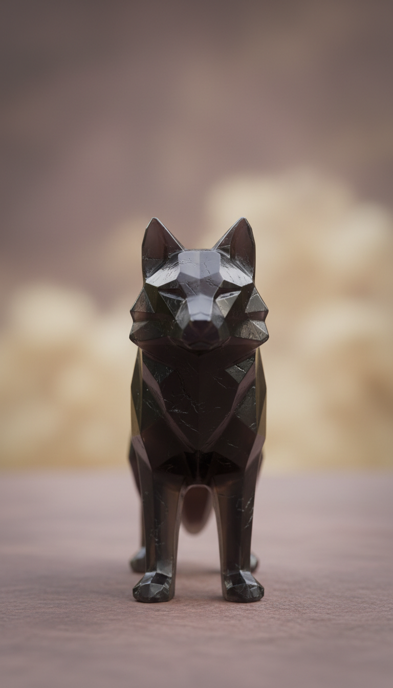Obsidian crystal wolf figurine