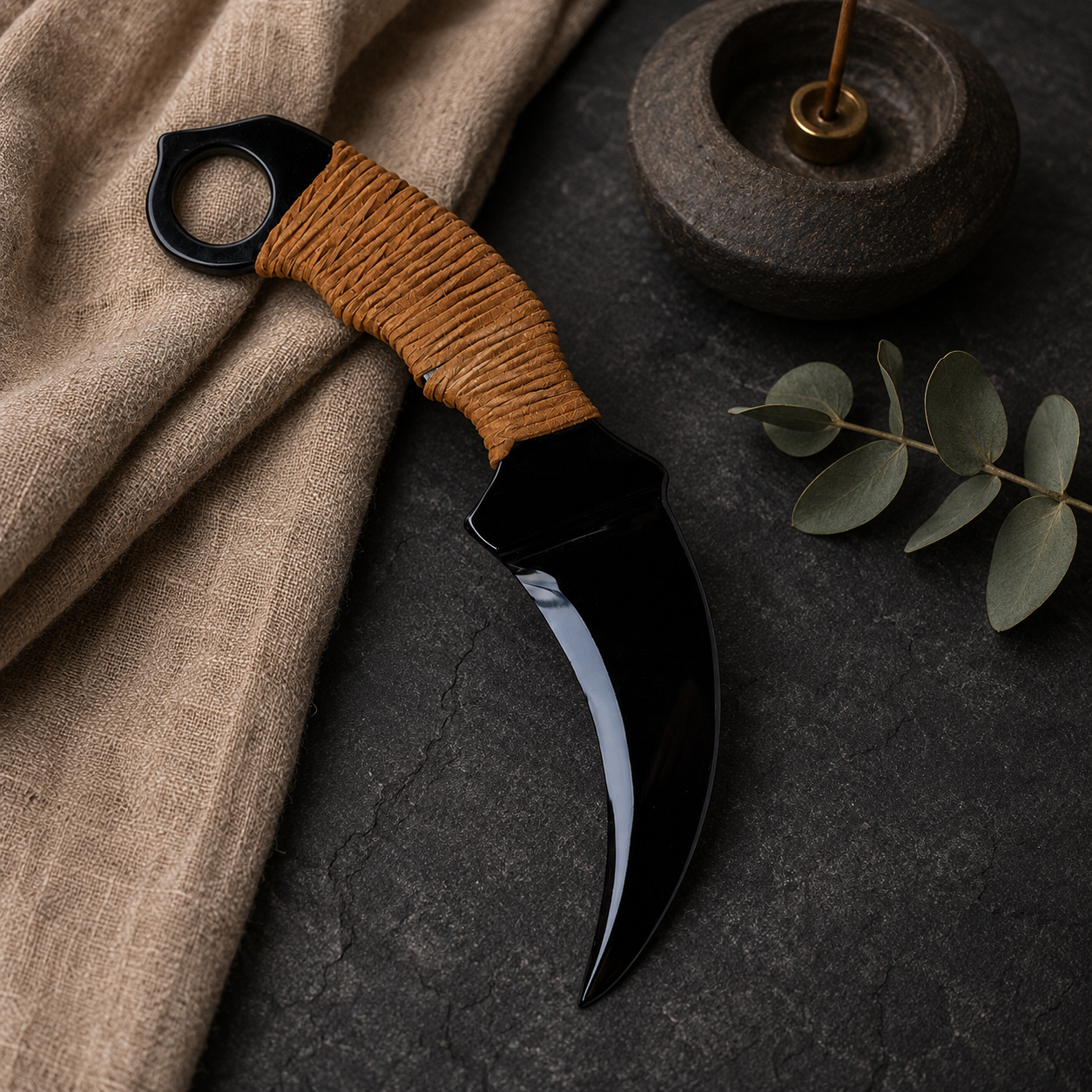 Natural Black Obsidian Eagle Claw Carving, Cord Wrapped Karambit-Inspired Crystal Ornament, Gothic Altar Decor and Collector Gift
