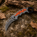 Orange Inlay Karambit-Style Folding Pocket Knife with Finger Ring & Gray Curved Blade – Outdoor Collector Gift