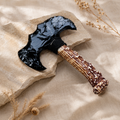 Black Obsidian Double Crescent Axe, Antler-Style Handle Crystal Display Ornament, Rustic Gothic Altar Decor and Collector Gift