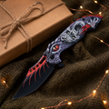 Gothic Monster Graphic Folding Pocket Knife with Black and Red Blade – Dark Fantasy Collector Gift