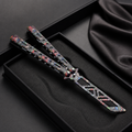 Colorful Graffiti Balisong Style Collectible, Butterfly Folding Display Piece, Cutout Metal Design with Street Art Pattern