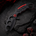 Black & Red Skeletonized Folding Pocket Knife with Triple Blade Cutouts and Finger Ring – Tactical Collector Gift