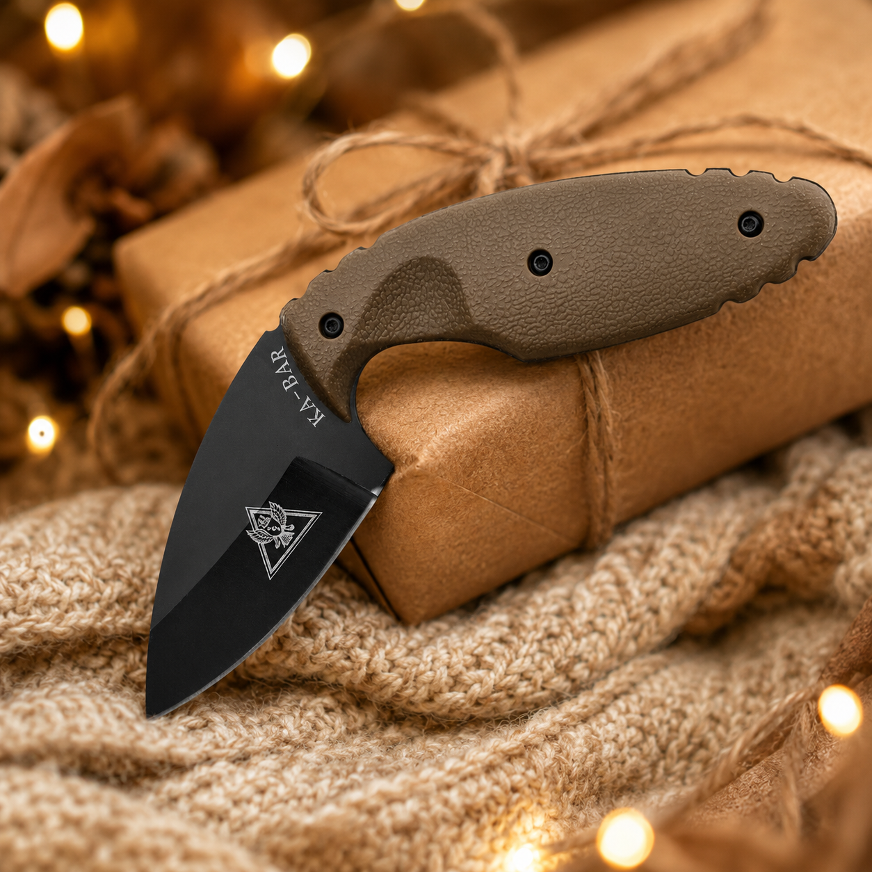 Compact Black Fixed Blade Knife with Tan Textured Handle – Outdoor Utility and Collector Gift