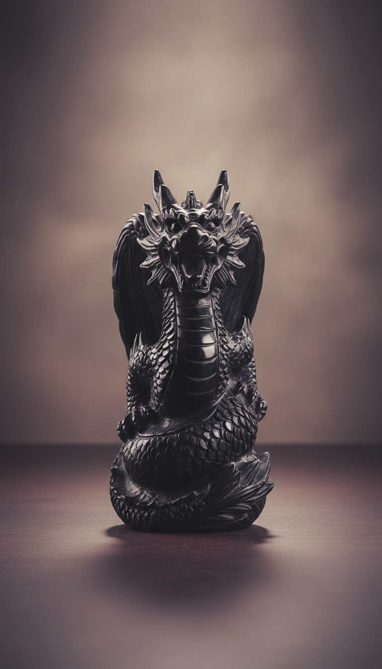 Hand-carved obsidian dragon sculpture