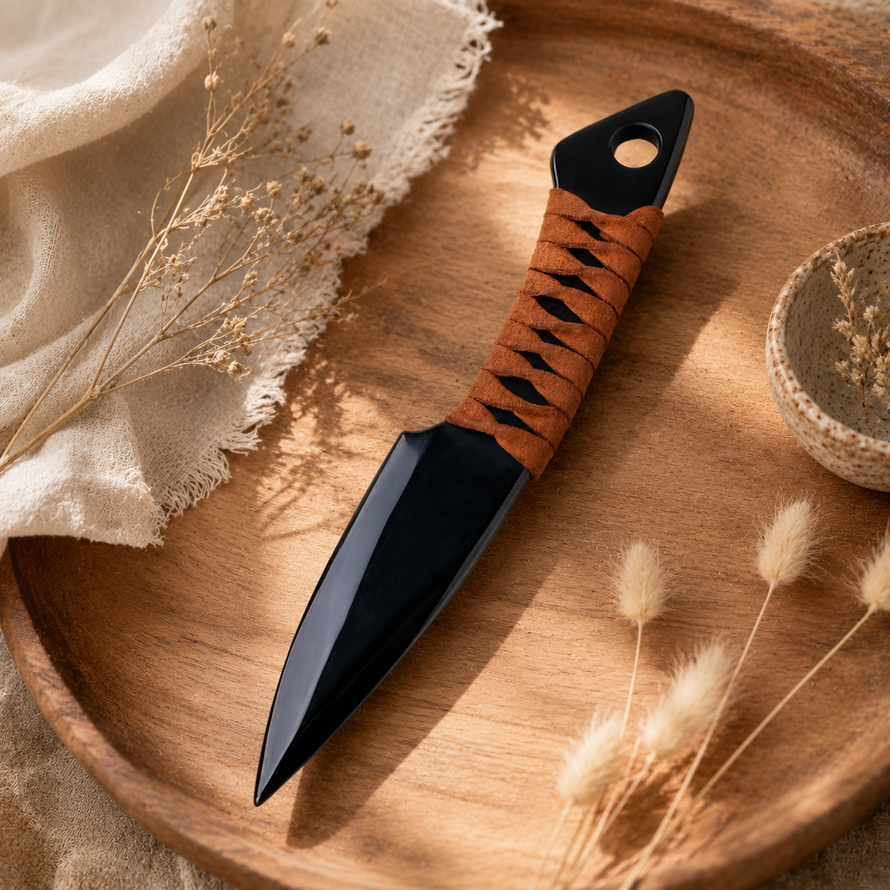 Natural Black Obsidian Dagger Carving, Cord-Wrapped Crystal Display Ornament, Gothic Altar Decor and Unique Collector Gift